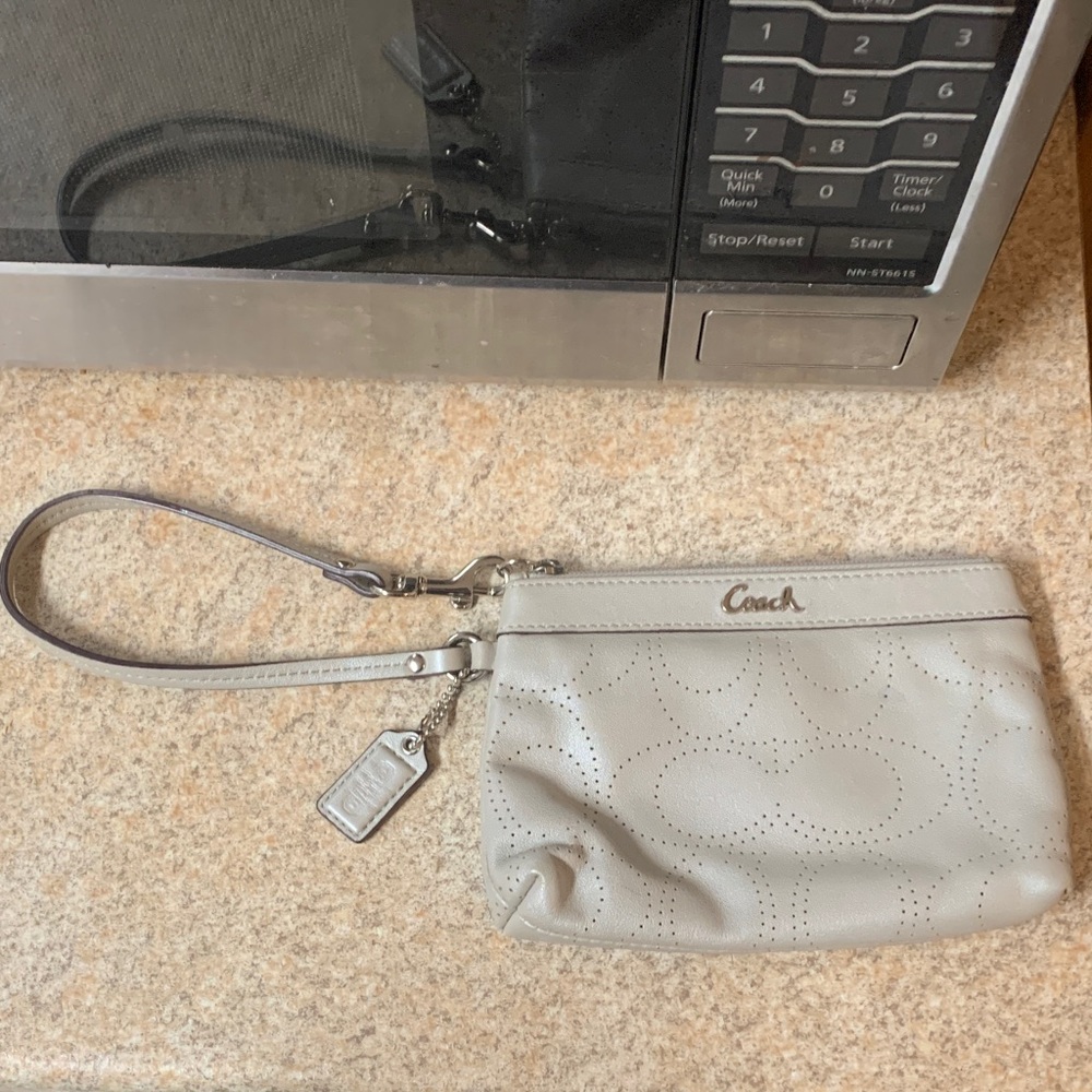 Coach Light Gray Wristlet Clutch